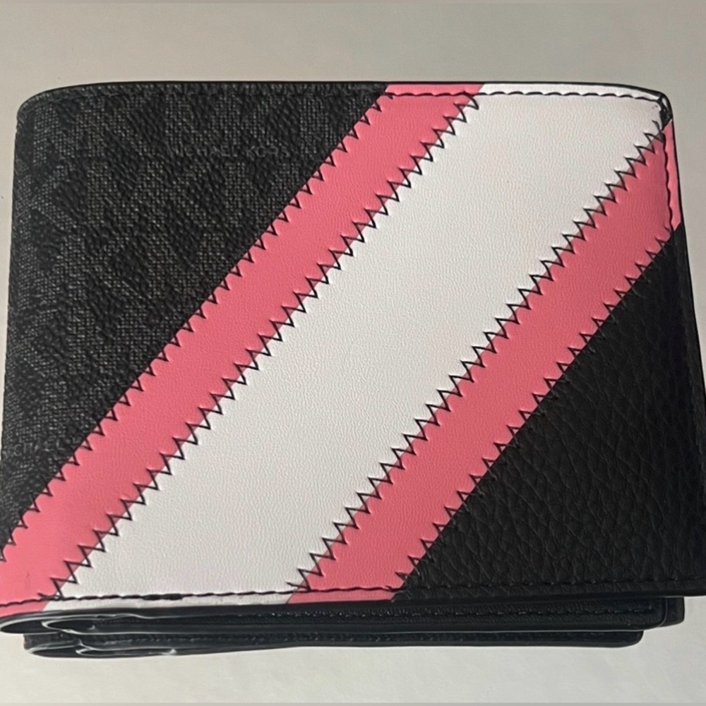 Michael Kors Cooper Bifold Wallet in Black, Pink, and White Leather NWOT